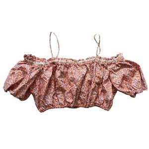 NWOT Zara Orange Floral Puff Sleeve Crop Top